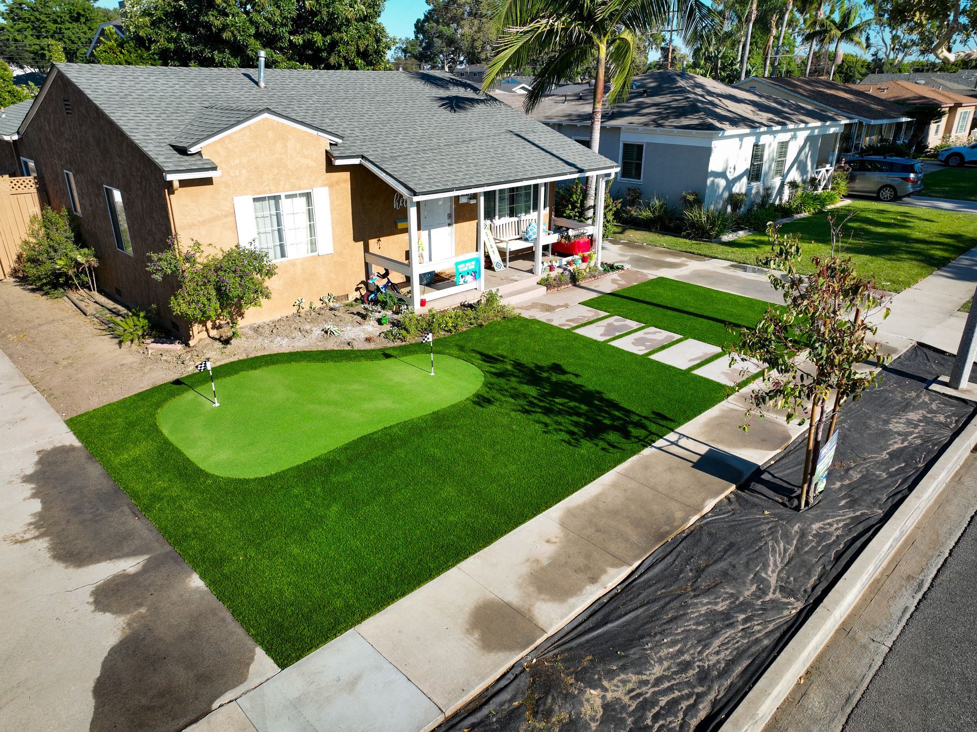 small pool on synthetic turf
