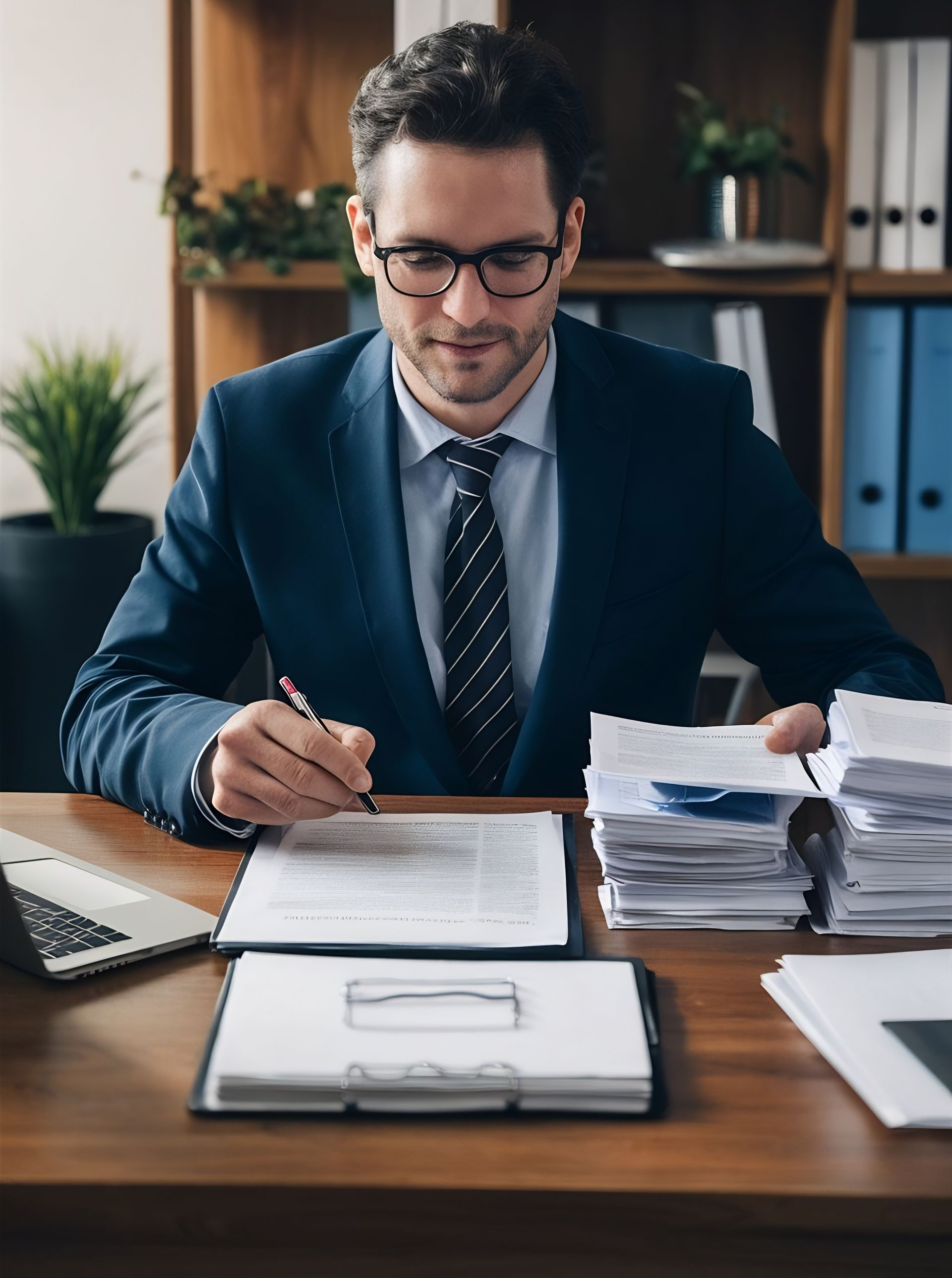 Legal professional reviewing and organizing documents for a formal Landlord and Tenant Board matter