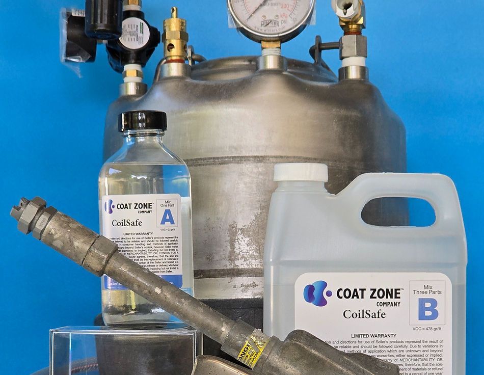 Industrial setup: pressurized tank, bottles of liquids labeled 