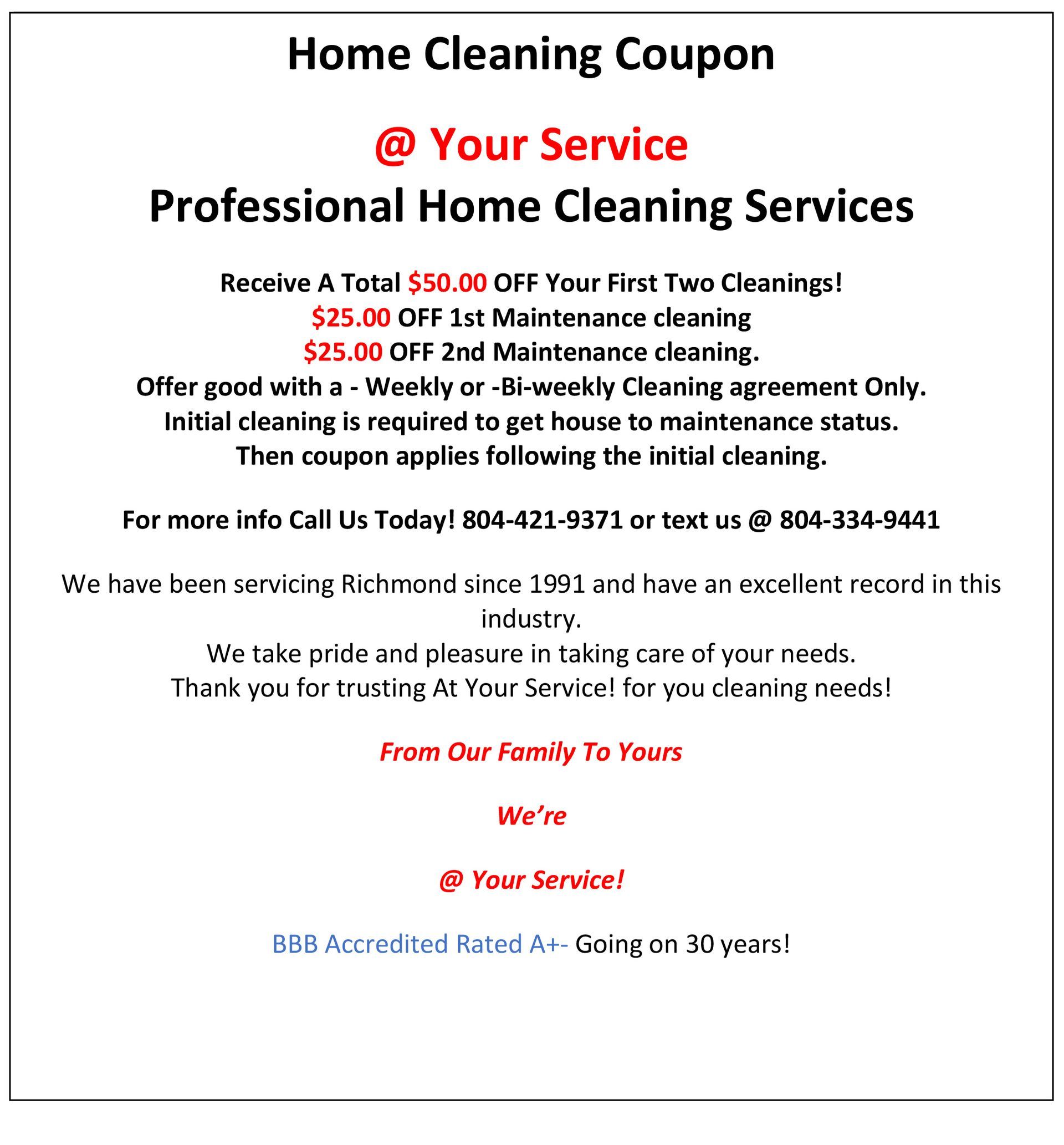 Home cleaning coupon