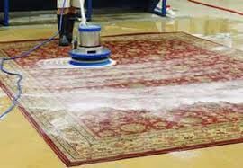 A person is cleaning a rug with a machine.