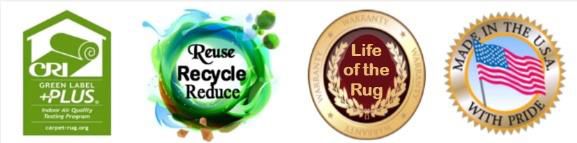 A collage of logos that say reuse recycle reduce life of the rug and made in the usa