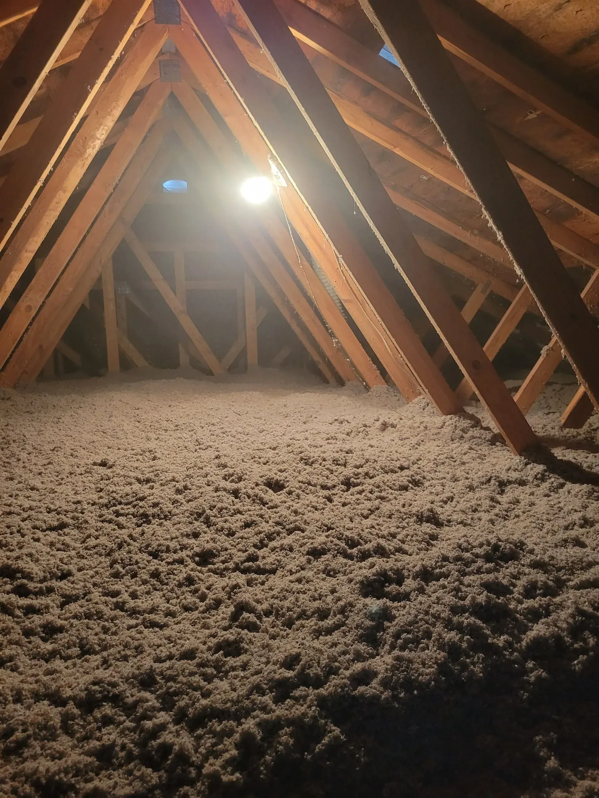 An attic with a lot of insulation in it