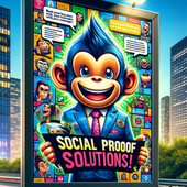 Monkey dressed in a business suit promoting Social Proof Solutions Business Reputation Management Software