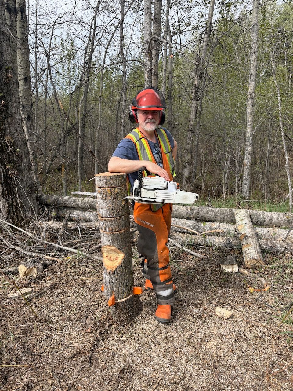Robert Froese with a chainsaw