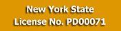 New York State License No. PD00071 on a gold background.