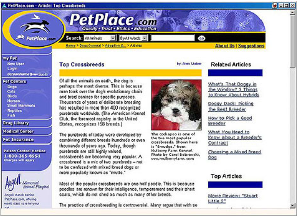 PetPlace.com website showcasing 