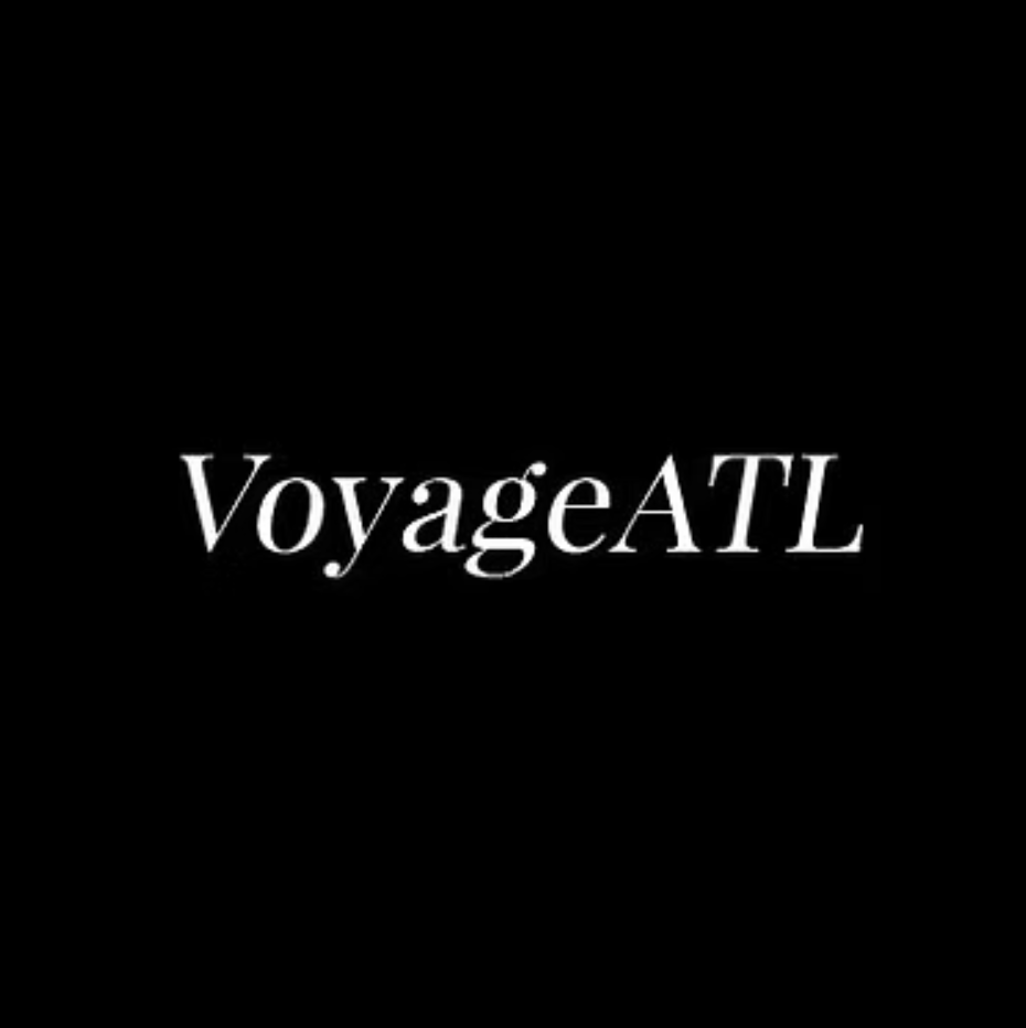 The logo for voyage atl is on a black background.