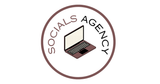 Home Een logo voor een social media bureau met een laptop op een witte achtergrond.