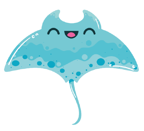 A cartoon stingray with a smiling face on a white background.