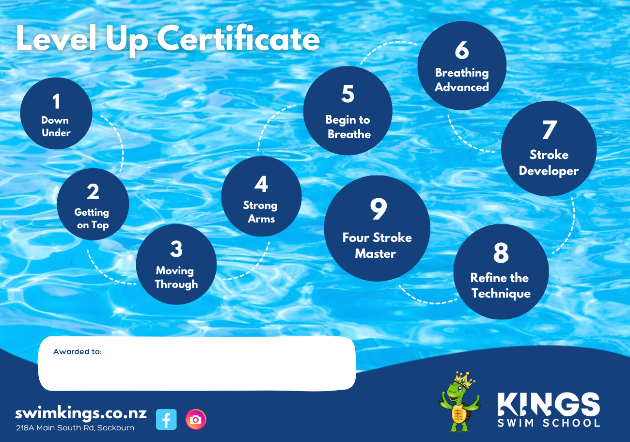 A level up certificate for kings swim school