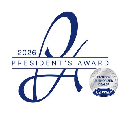 A carrier factory authorized dealer logo that says turn to the experts