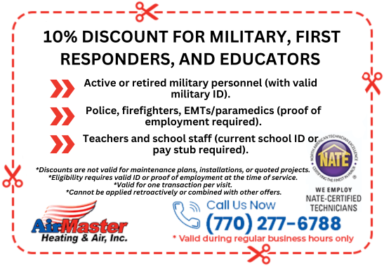 A coupon that says 10% Discount for military first responders, and educators.