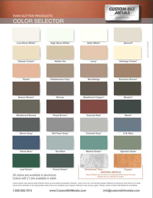 Color options for seamless aluminum rain gutters in Huntington Beach, CA