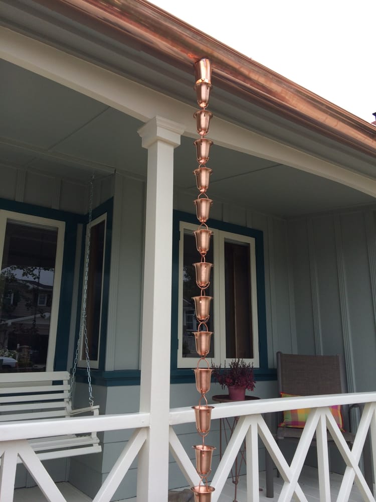 Copper gutter with rain chain — Huntington Beach, CA — California Gutter Co, Inc.