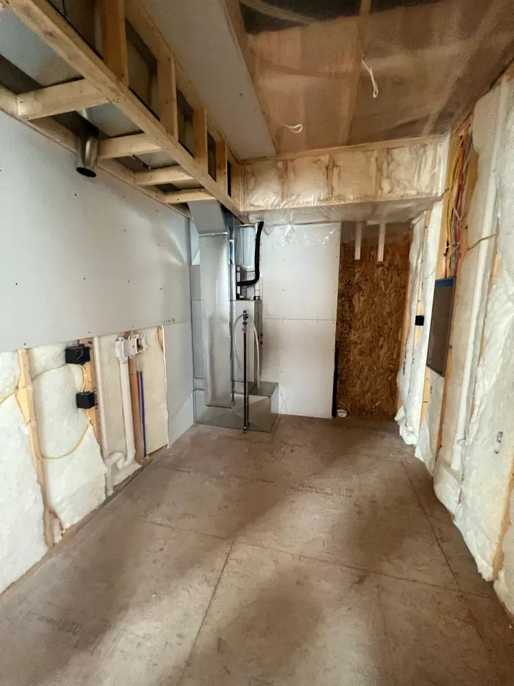 A room with a lot of insulation on the walls and ceiling.