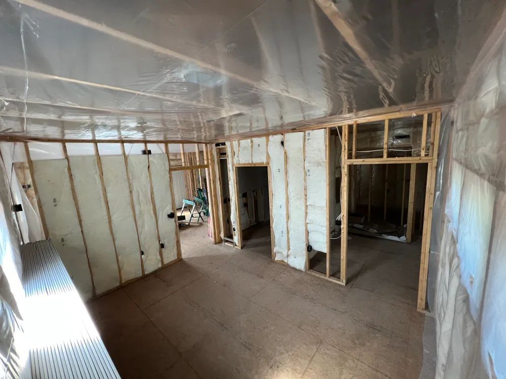 A room with a lot of insulation on the walls and ceiling.