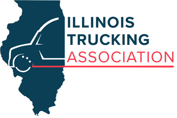 The logo for the illinois trucking association shows a truck and a map of illinois.