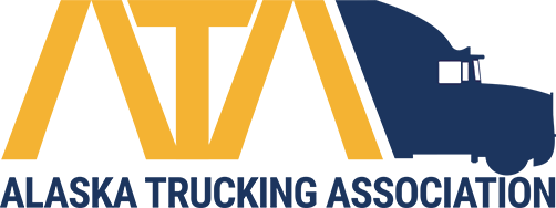 The logo for the alaska trucking association has a truck on it.