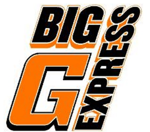 An orange and black logo for big g express