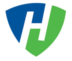 A blue and green shield with the letter h on it.