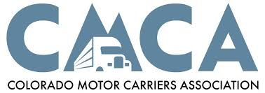 The logo for the colorado motor carriers association is blue and white.