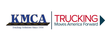 Kmca trucking moves america forward logo on a white background