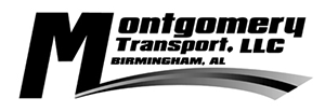 A black and white logo for montgomery transport llc
