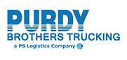 The logo for purdy brothers trucking is blue and white.