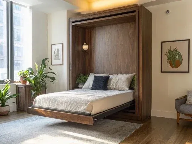 High-end custom Murphy bed integrated into a modern room.