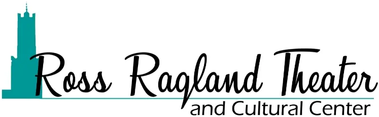 Logo for the Ross Ragland Theater and Cultural Center: teal tower icon, black cursive text, and a teal line.
