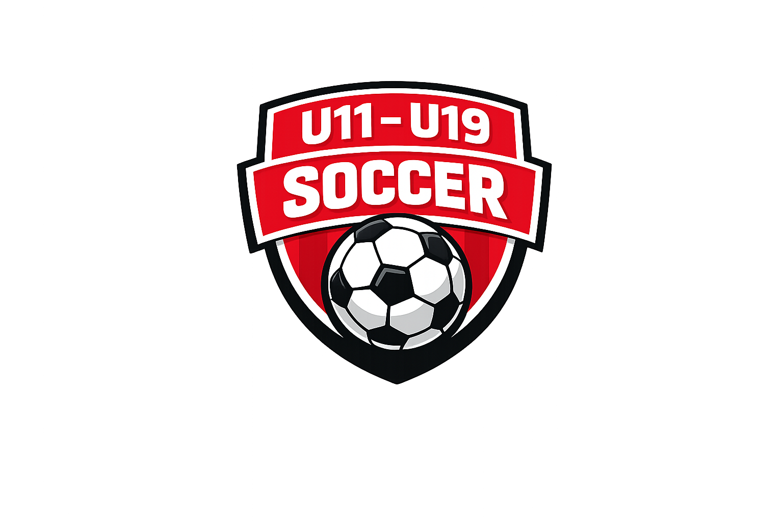 Soccer logo: Red and black shield with a soccer ball, 