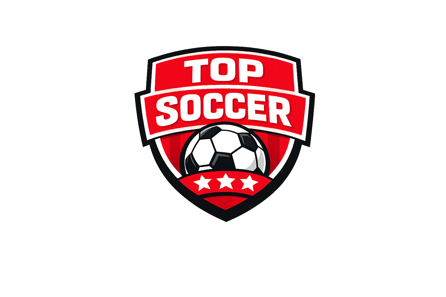Top Soccer logo: Red and black shield with a soccer ball and text.