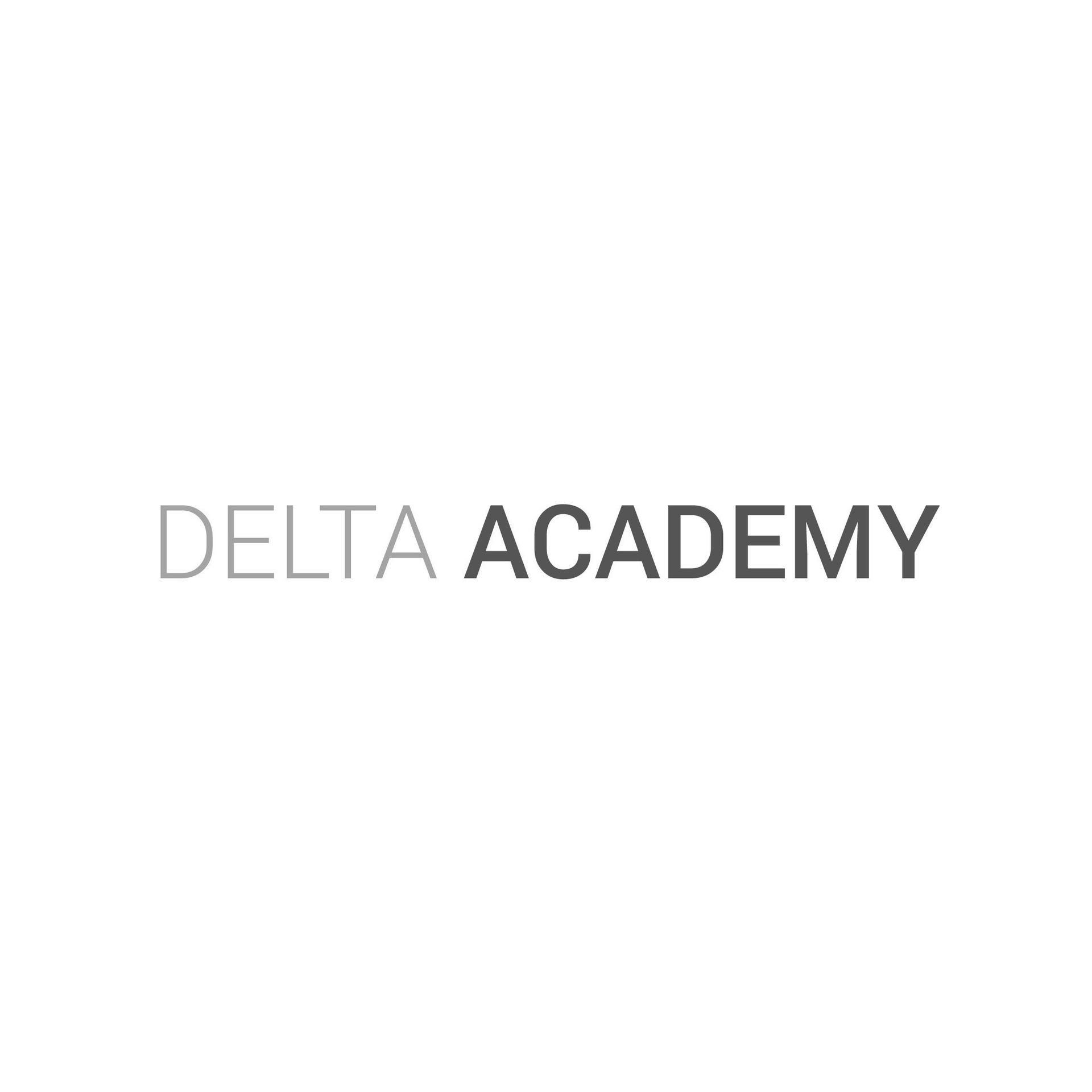 The delta academy logo is on a white background.