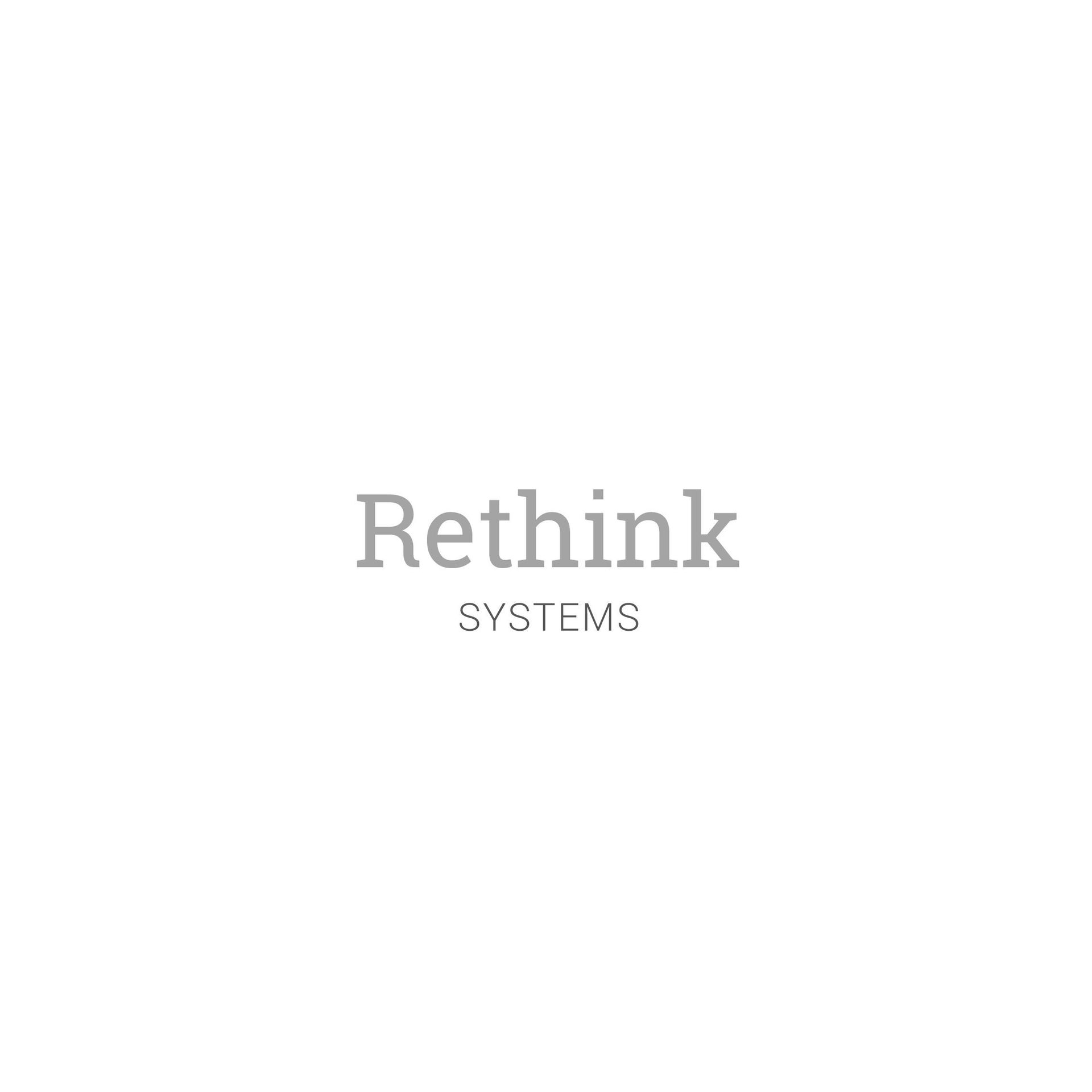 A logo for rethink systems on a white background.