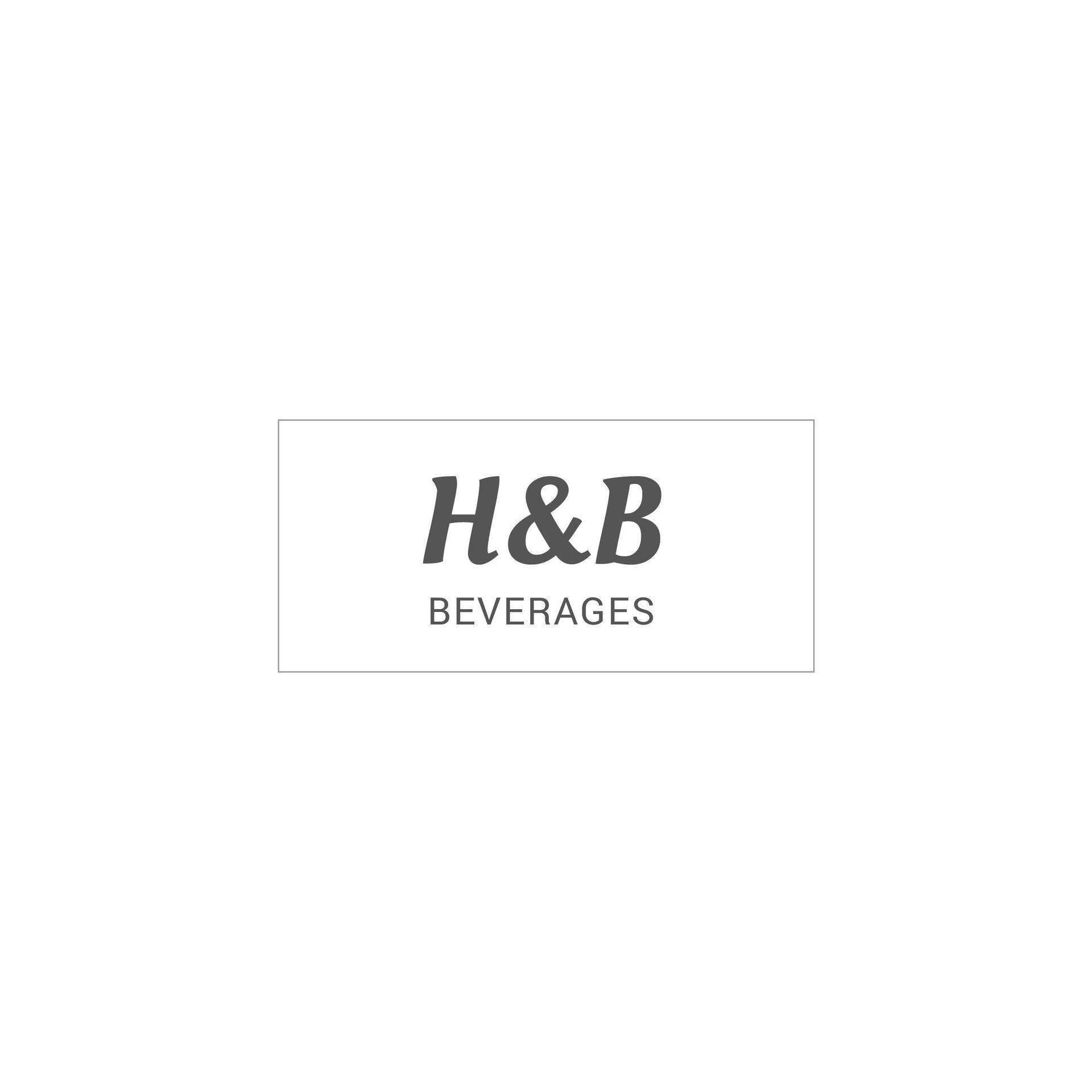 A logo for h & b beverages on a white background.