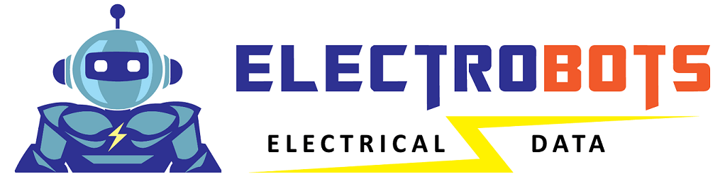 A logo for electrobots electrical data with a robot on it