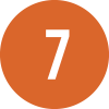 White number 7 in a burnt orange circle. White number 7 in a burnt orange circle.
