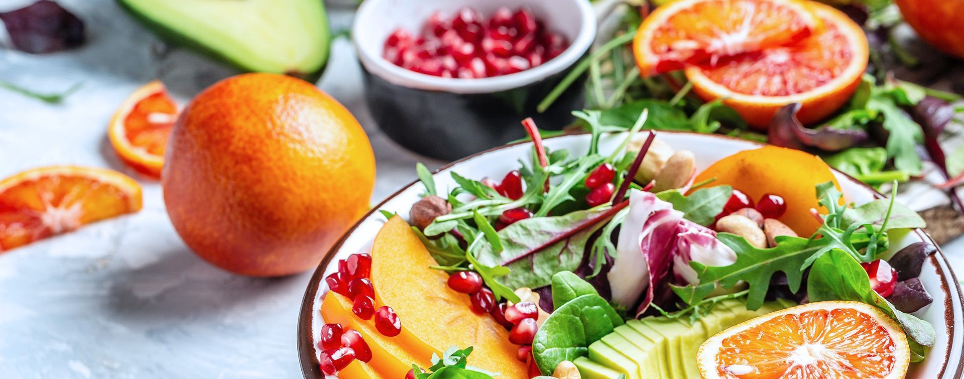 Orange, pomegranate salad on a table