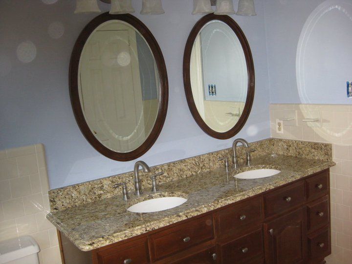 Granite sink with double mirror — Powhatan, VA — Commonwealth Countertops