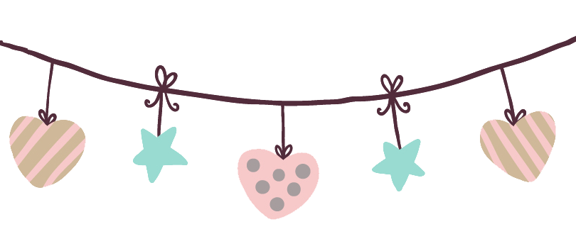Una cuerda con corazones y estrellas colgando de ella.