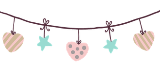 Una cuerda con corazones y estrellas colgando de ella.