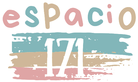 Un logotipo colorido para espacio 171 con una pincelada sobre un fondo blanco.