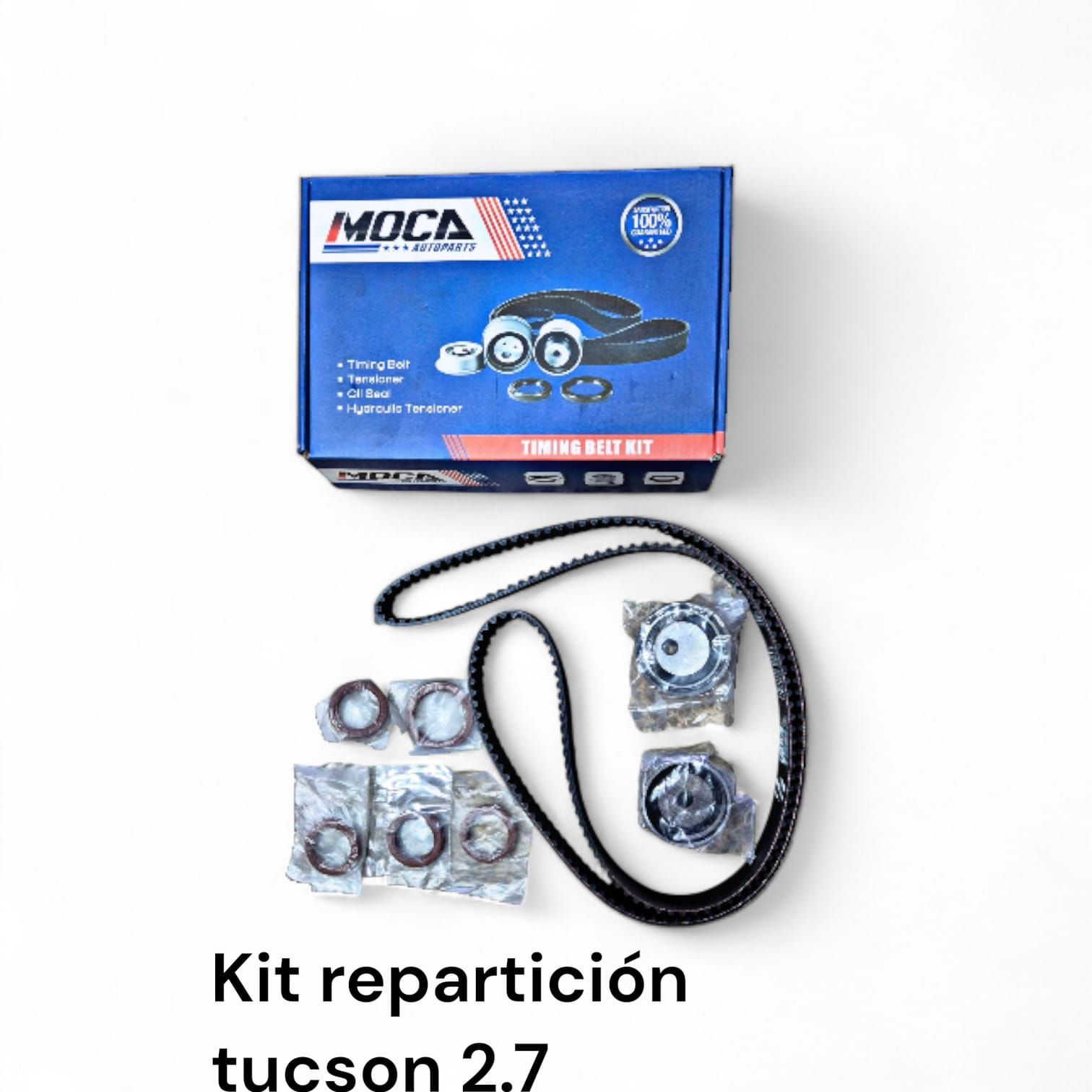 Kit de correa de distribución para Tucson 2.7, con correa, sellos y otros componentes en caja.