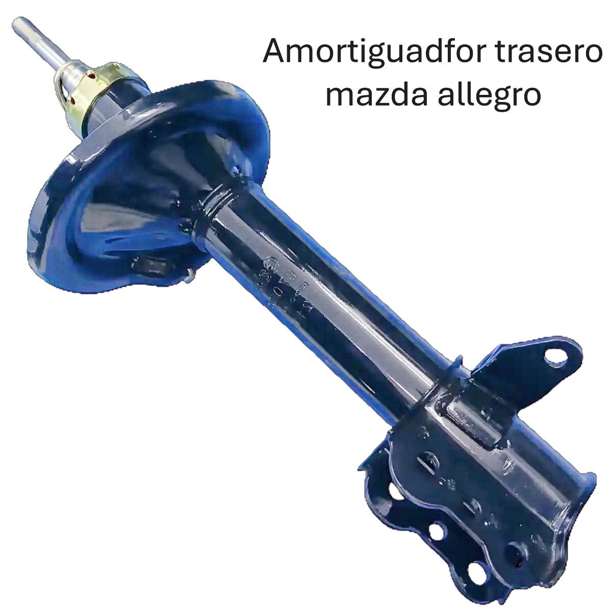Amortiguador trasero azul para Mazda Allegro, mostrado sobre fondo blanco.