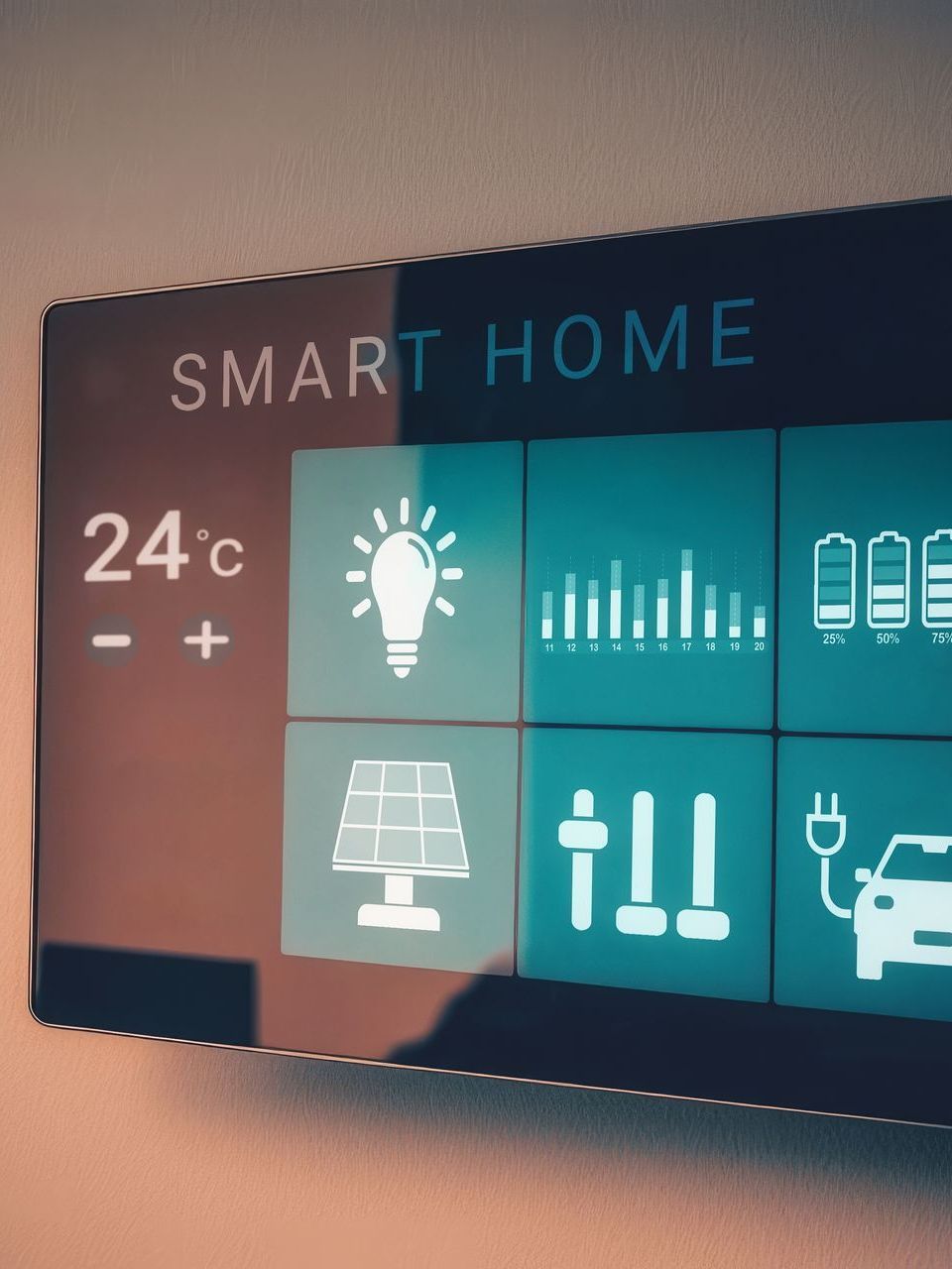 A smart home screen shows the temperature is 24 degrees celsius
