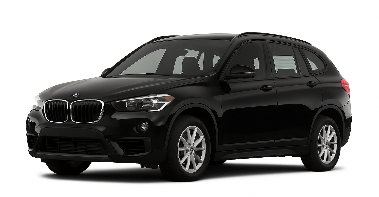 A black bmw x1 is shown on a white background.