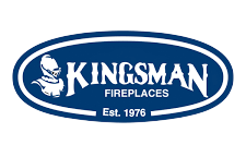 Logo for Kingsman Fireplaces: Blue oval with white text and knight emblem.