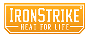 IronStrike logo in an orange rectangular frame, with "IRONSTRIKE" above "HEAT FOR LIFE" in white text.