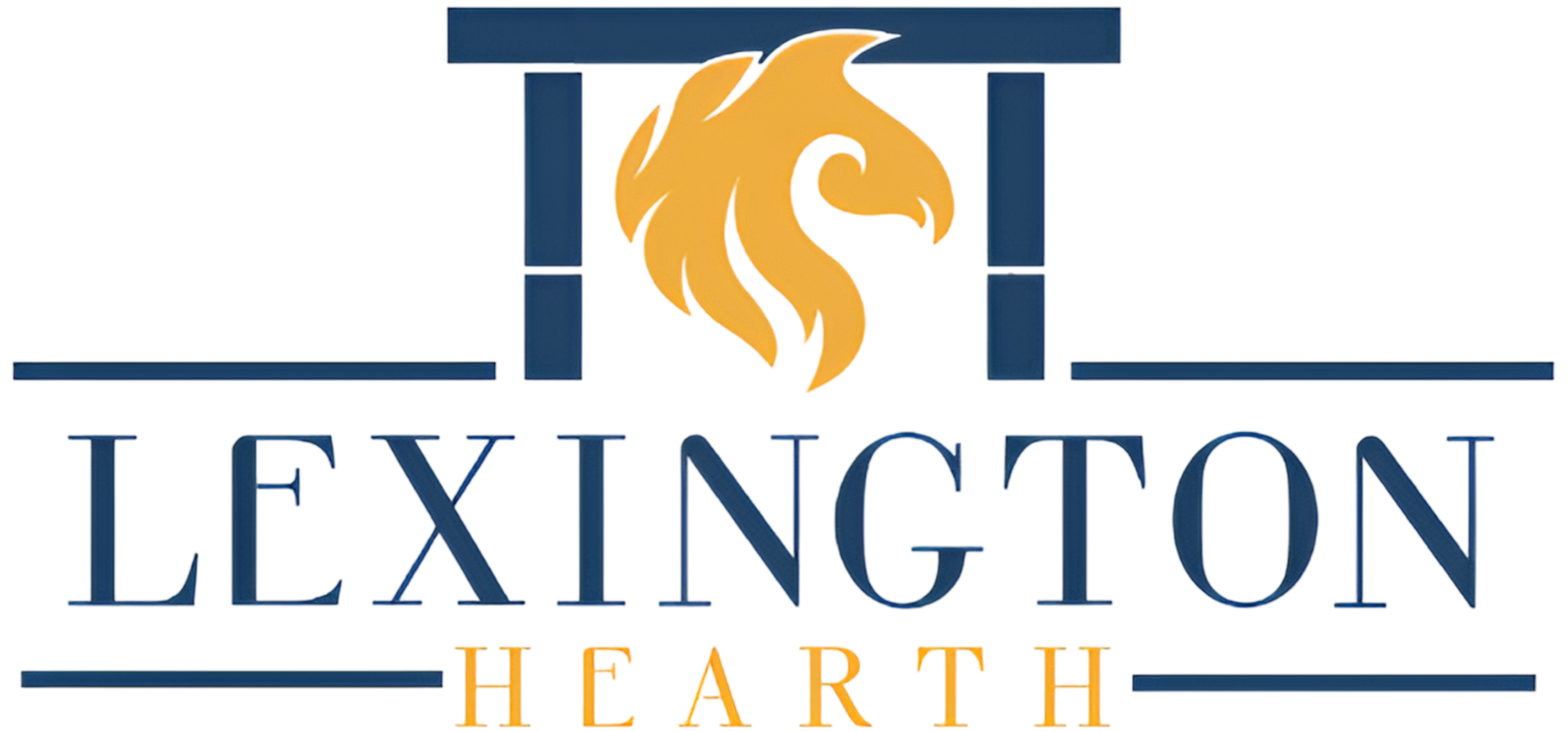 Lexington Hearth logo: navy blue stylized 
